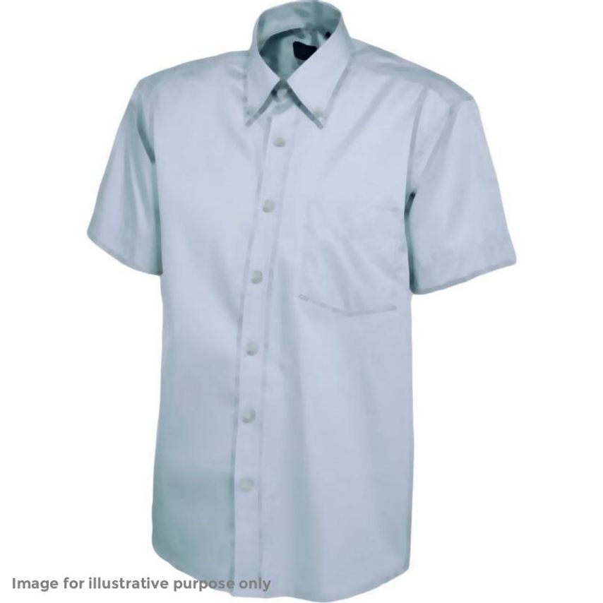Uneek Oxford Half Sleeve Shirt - Mens - S, Mid Blue