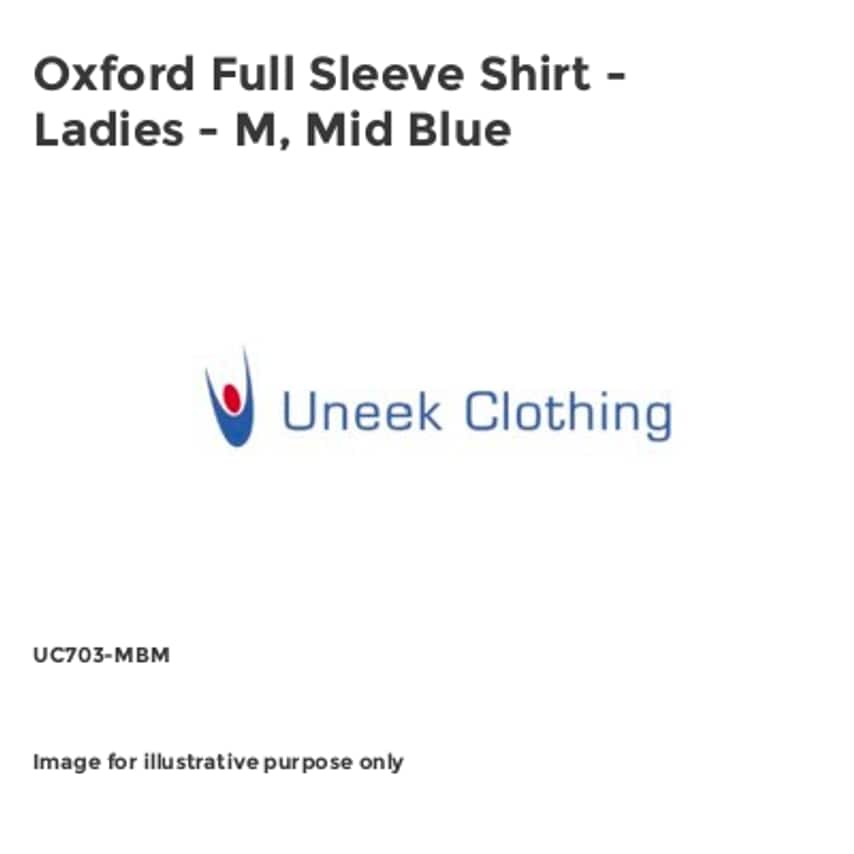 Uneek Oxford Full Sleeve Shirt - Ladies - M, Mid Blue