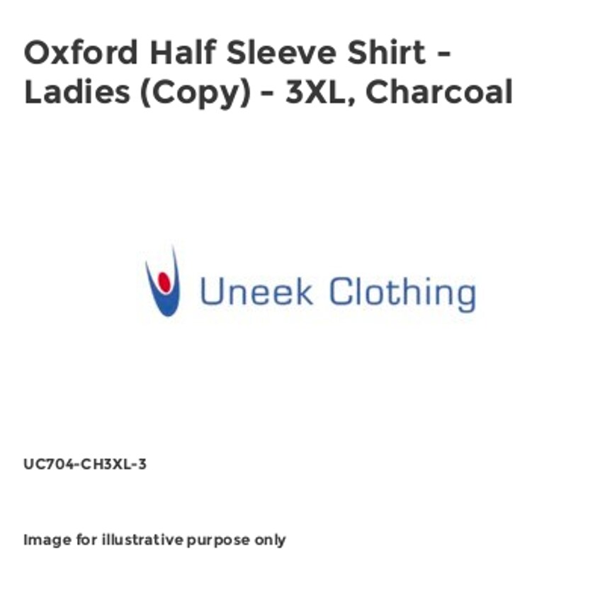 Uneek Oxford Half Sleeve Shirt - Ladies (Copy) - 3XL, Charcoal