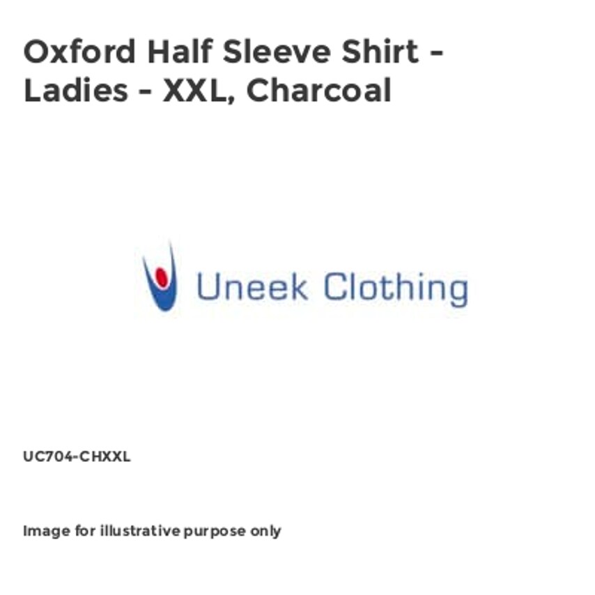 Uneek Oxford Half Sleeve Shirt - Ladies - XXL, Charcoal