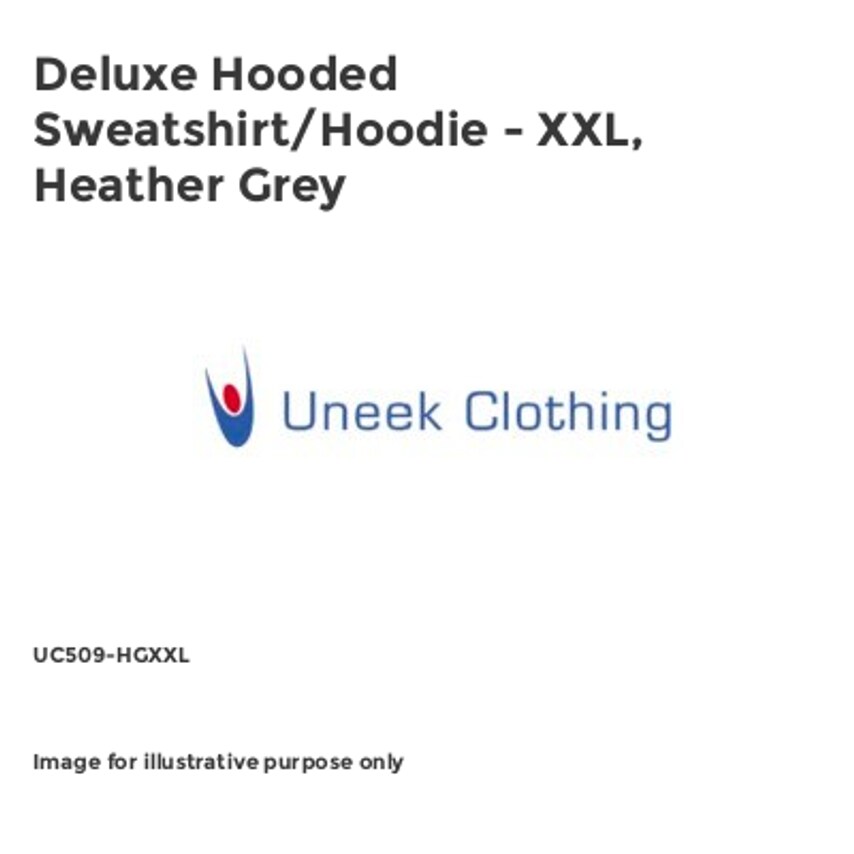 Uneek Deluxe Hooded Sweatshirt/Hoodie - XXL, Heather Grey