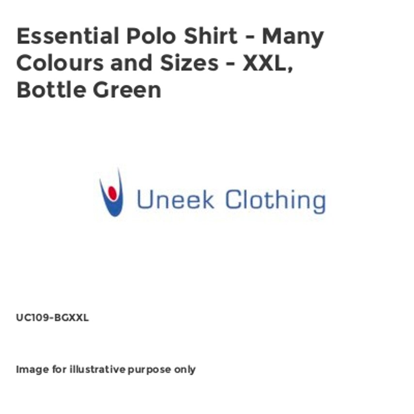 Uneek Essential Polo Shirt - Many Colours and Sizes - XXL, Bottle Green