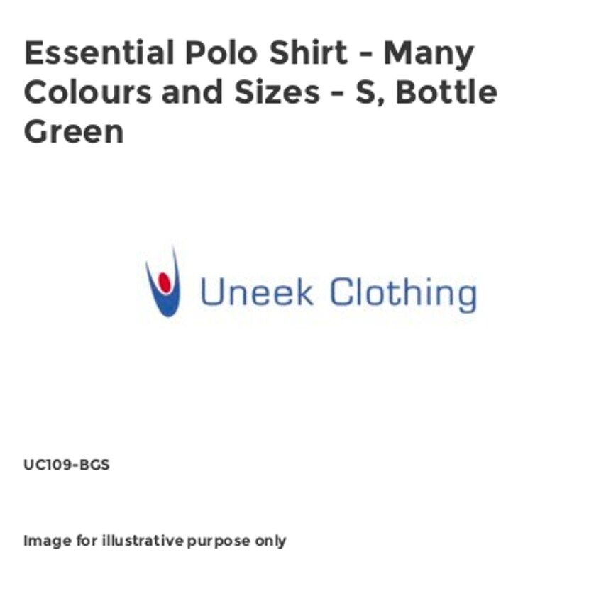 Uneek Essential Polo Shirt - Many Colours and Sizes - S, Bottle Green