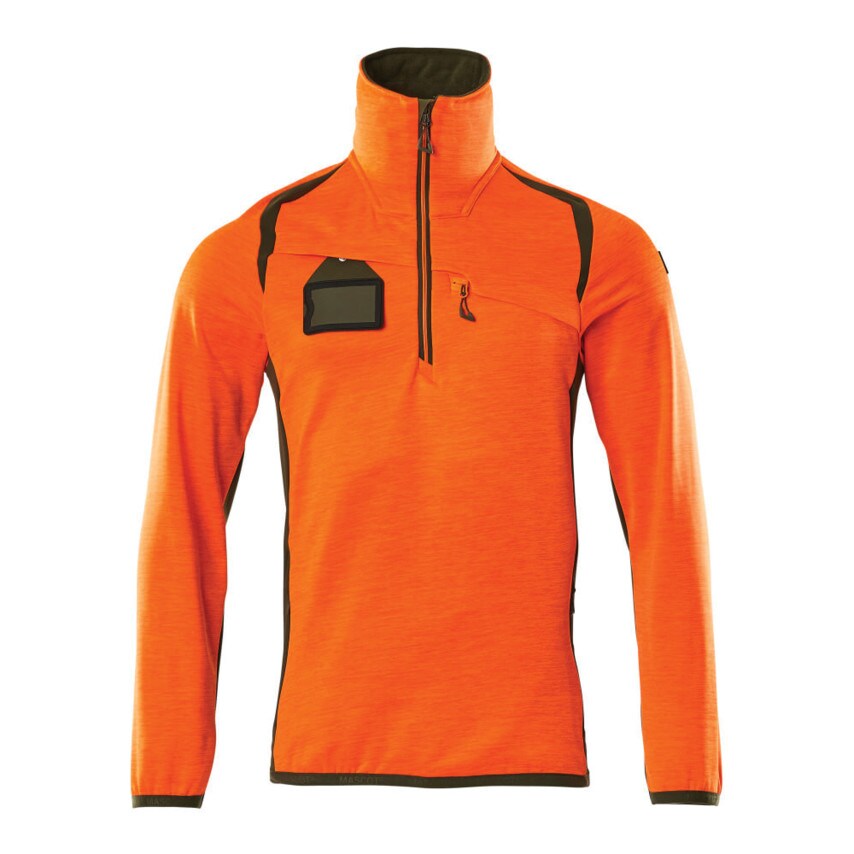 Mascot Accelerate Safe Fleece Jumper with Half Ziphi-Vis Orange/Moss Green (XL)