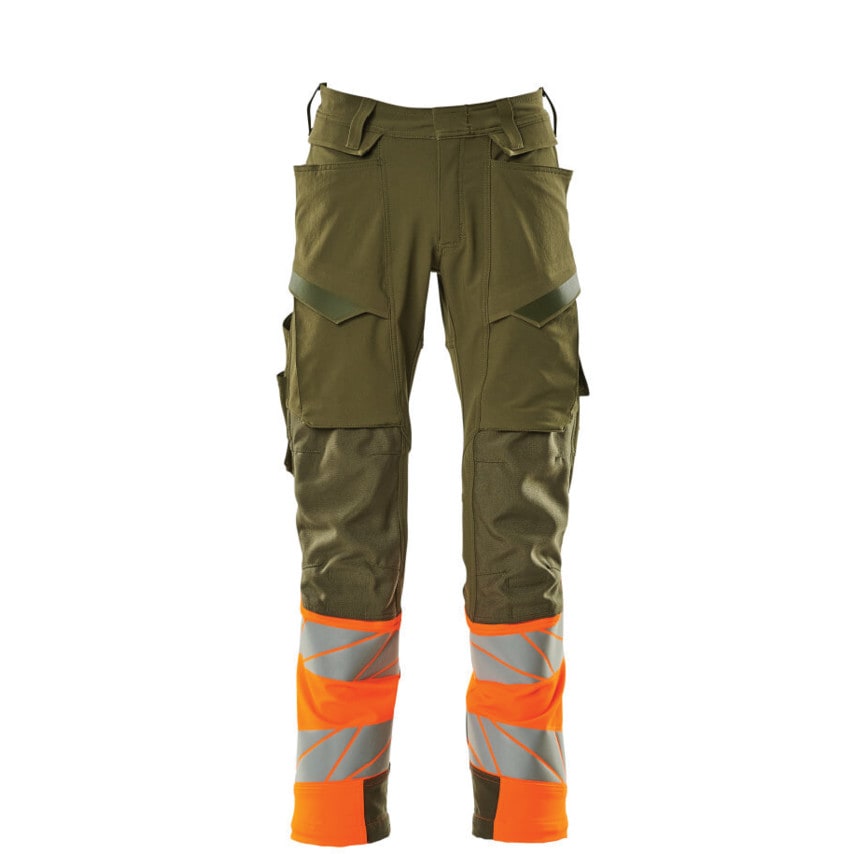 Mascot Accelerate Safe Trousers with Kneepad Pockets Moss Green/Hi-Vis Orange (L