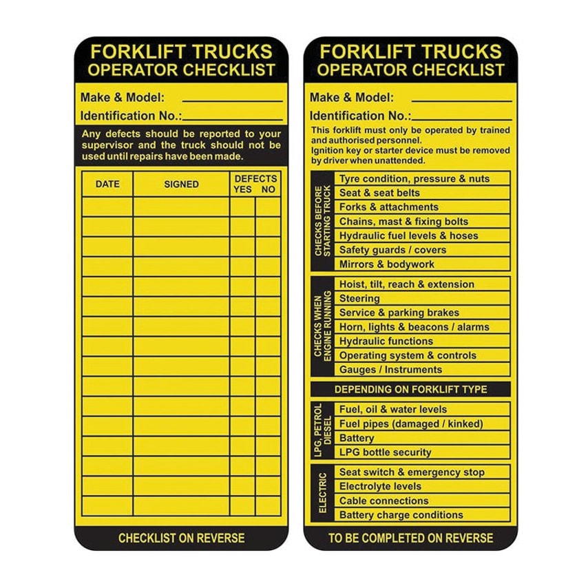 Centurion Europe Forklift Identification and Inspection Tags