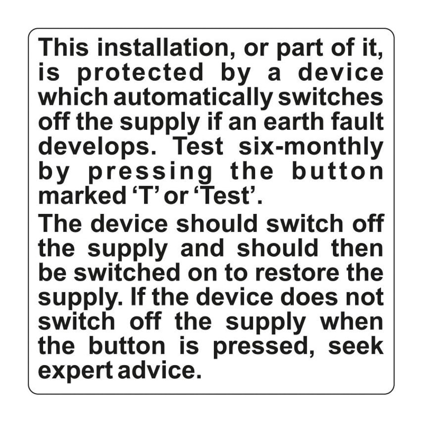 Centurion Europe Important RCD Test Label - PACKOF25 Sav (75 X 75MM)