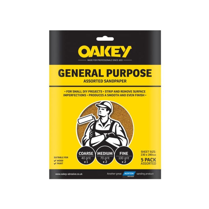 Oakey Glasspaper Sanding Sheets 230 x 280mm Assorted (5)