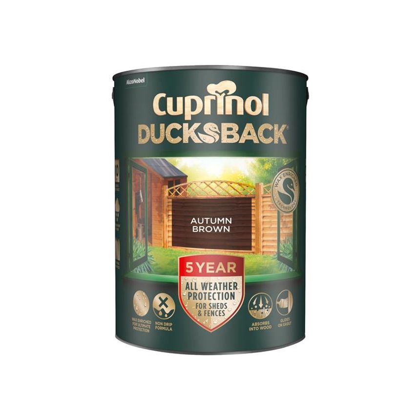Cuprinol Ducksback 5 Year Waterproof for Sheds & Fences Autumn Brown 5 litre CUP