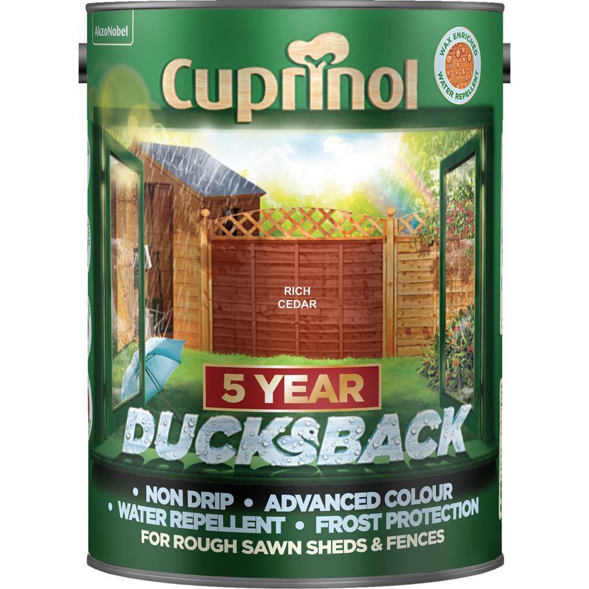 Cuprinol Ducksback 5 Year Waterproof for Sheds & Fences Rich Cedar 5 litre