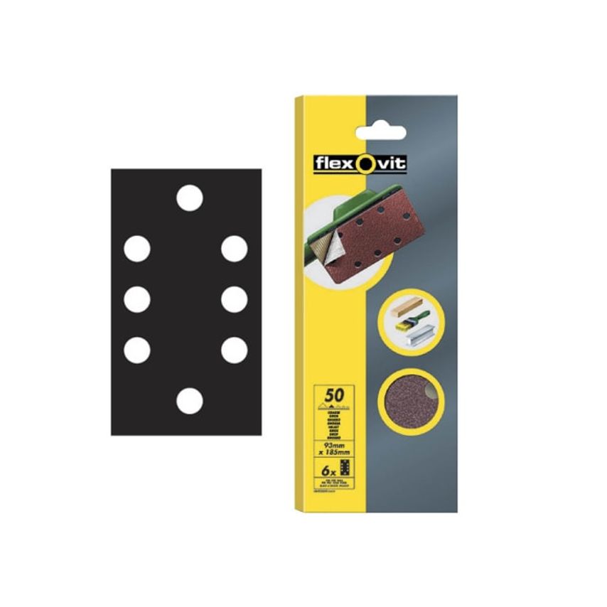 Flexovit 1/3 Sanding Sheets Quick-Release Coarse 50 Grit (Pack 6) FLV26342