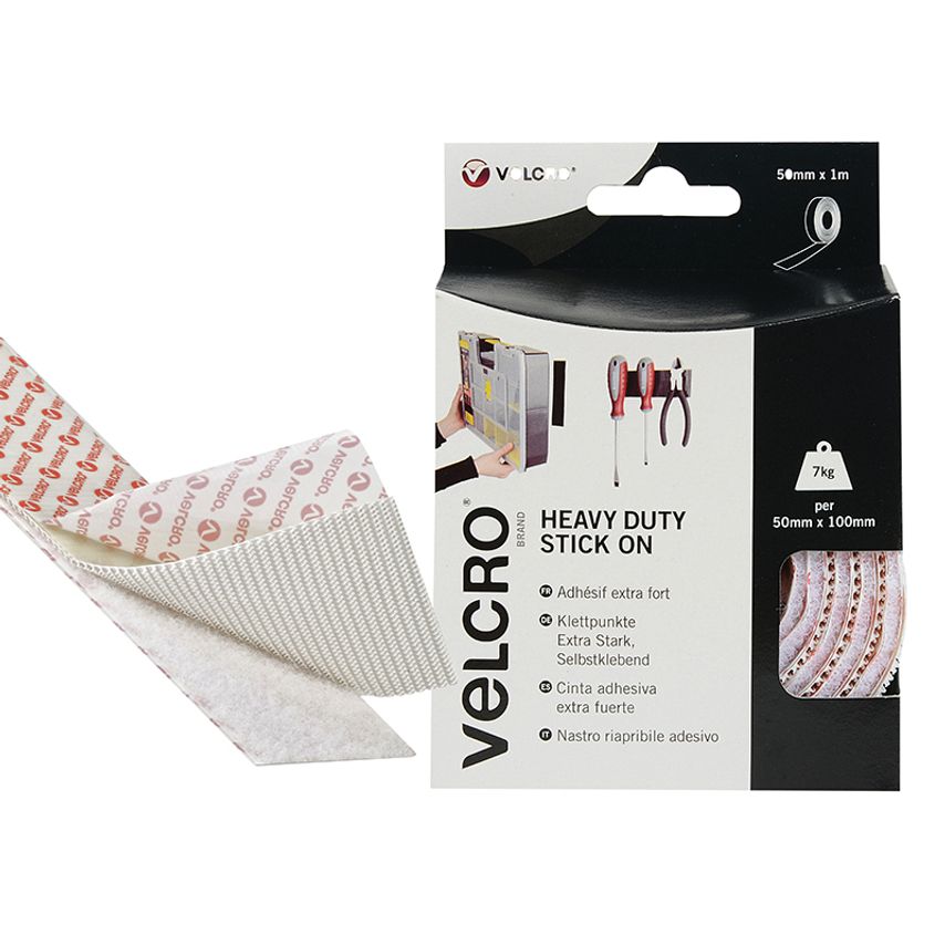 Velcro VELCRO Brand Heavy-Duty Stick On Tape 50mm x 1m White VEL60242
