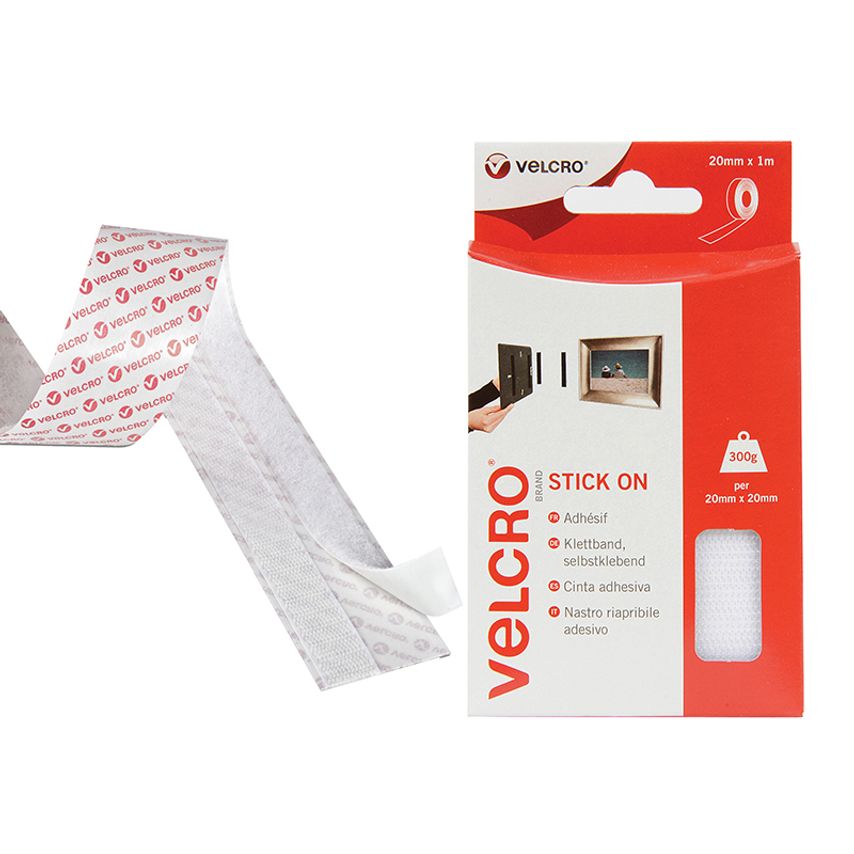 Velcro VELCRO Brand Stick On Tape 20mm x 1m White VEL60210