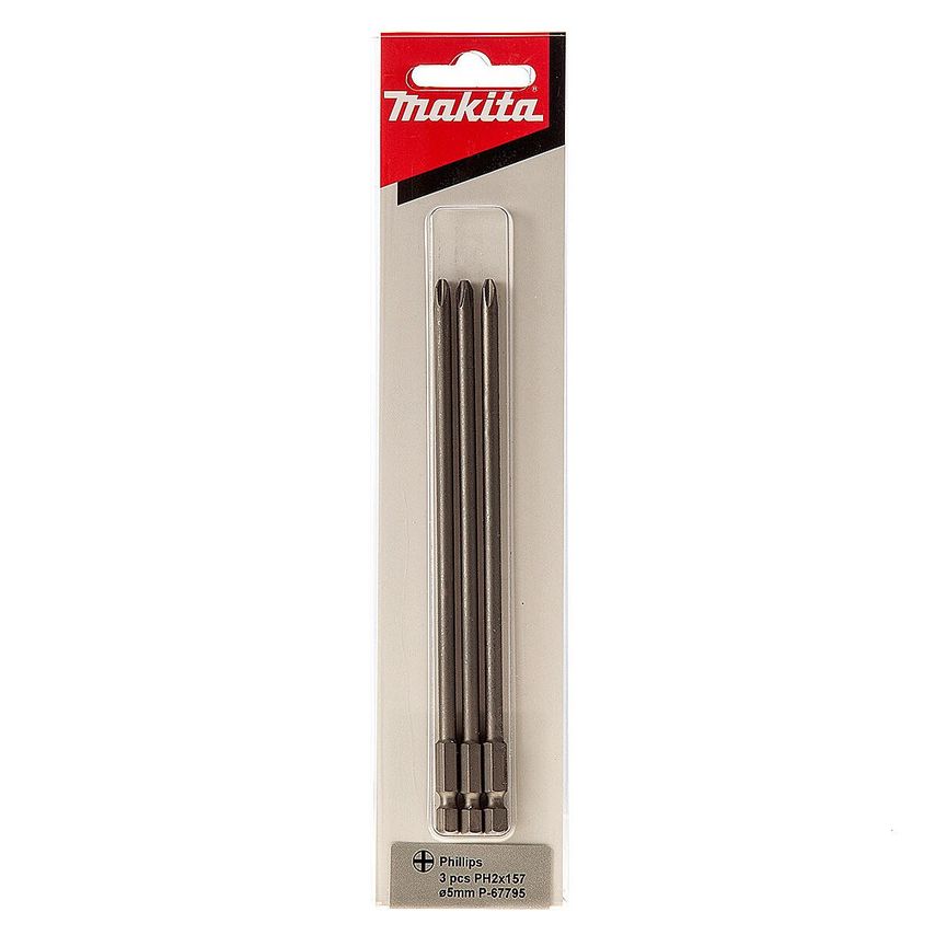 Makita P-67795 Autofeed Screwdriver Bits PH2 157mm x 5mm Diameter, Pack of 3