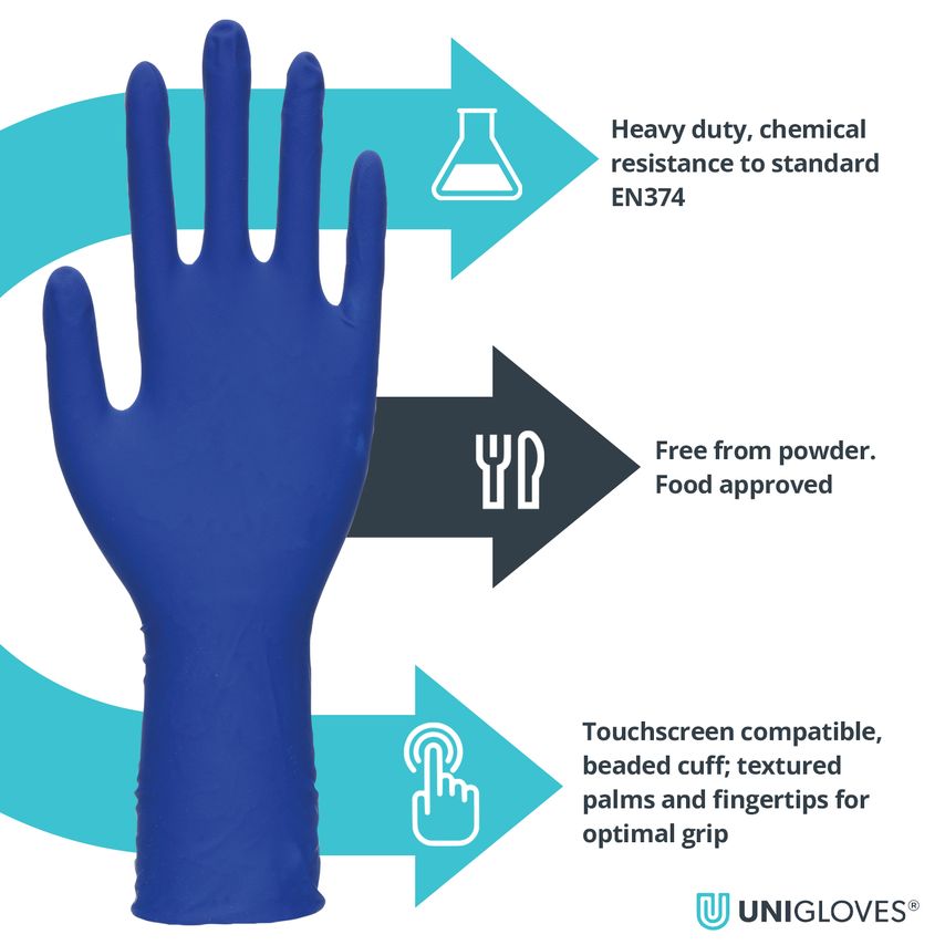 PRO.TECT PRO.TECT Latex HD Heavy Duty Extended Cuff Blue Latex Gloves 10 x 50 =