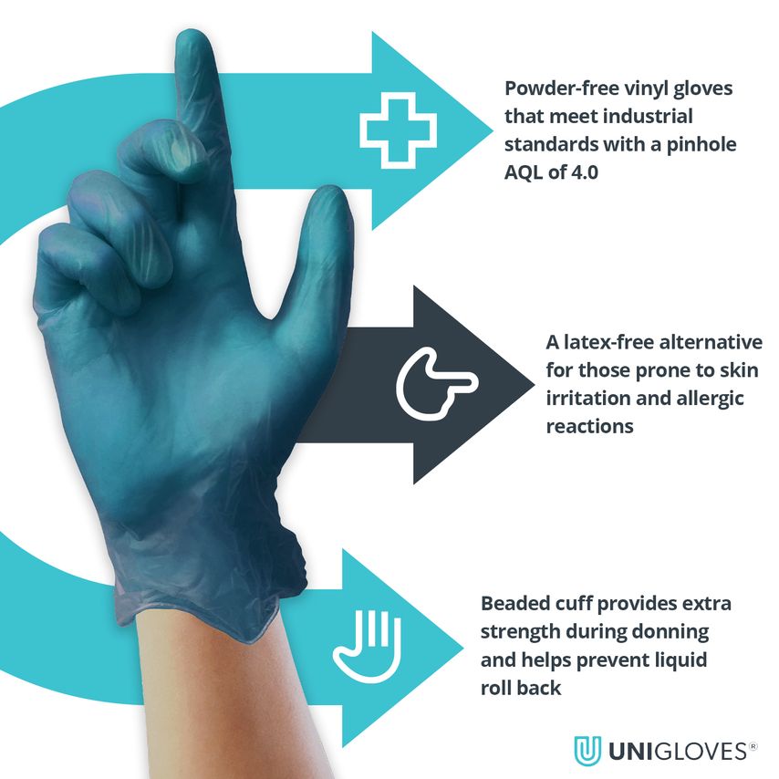 Unicare Unicare Blue Vinyl Gloves 10X100=1000 Large
