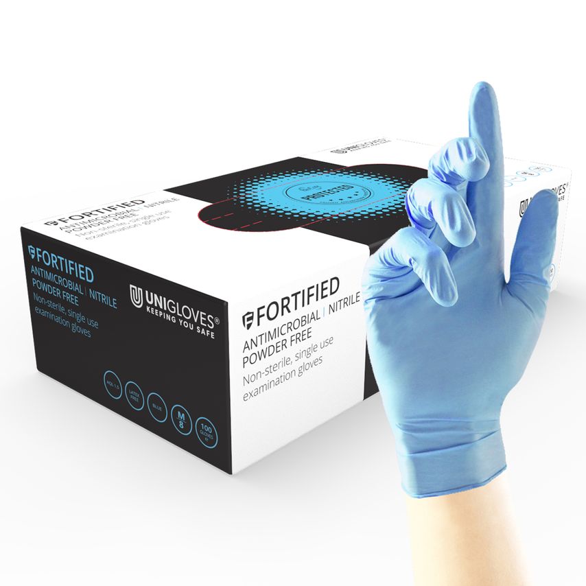 Fortified Fortified Blue Anti-Microbial Nitrile Gloves 10X100=1000 Small