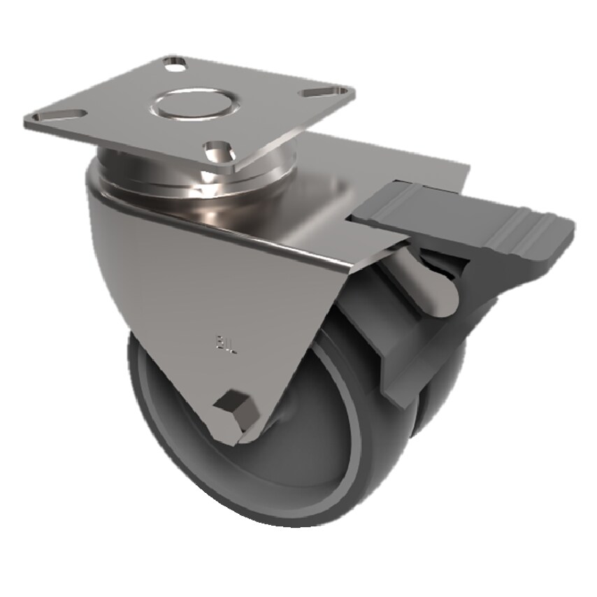 BIL Grey Rubber Plate Swivel Castor Brake 50mm 60kg Load 2BZA50VGRSWB