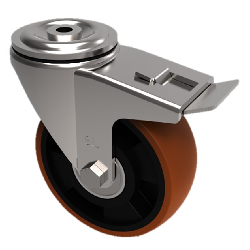 BIL Polyurethane Cast Iron Bolt Hole Swivel Castor 100mm 300kg Load BZH100PTBJBH