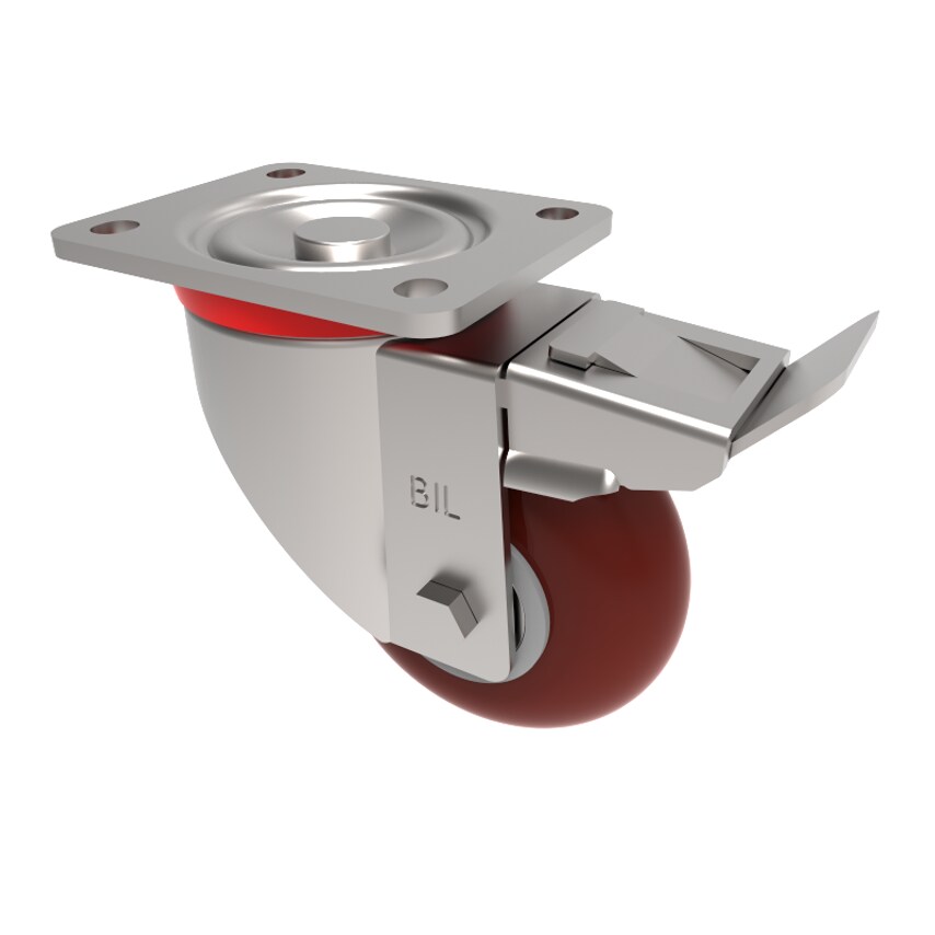 BIL Ergonomic Polyurethane Plate Swivel Castor Brake 125mm 350kg Load BZP125RPTA