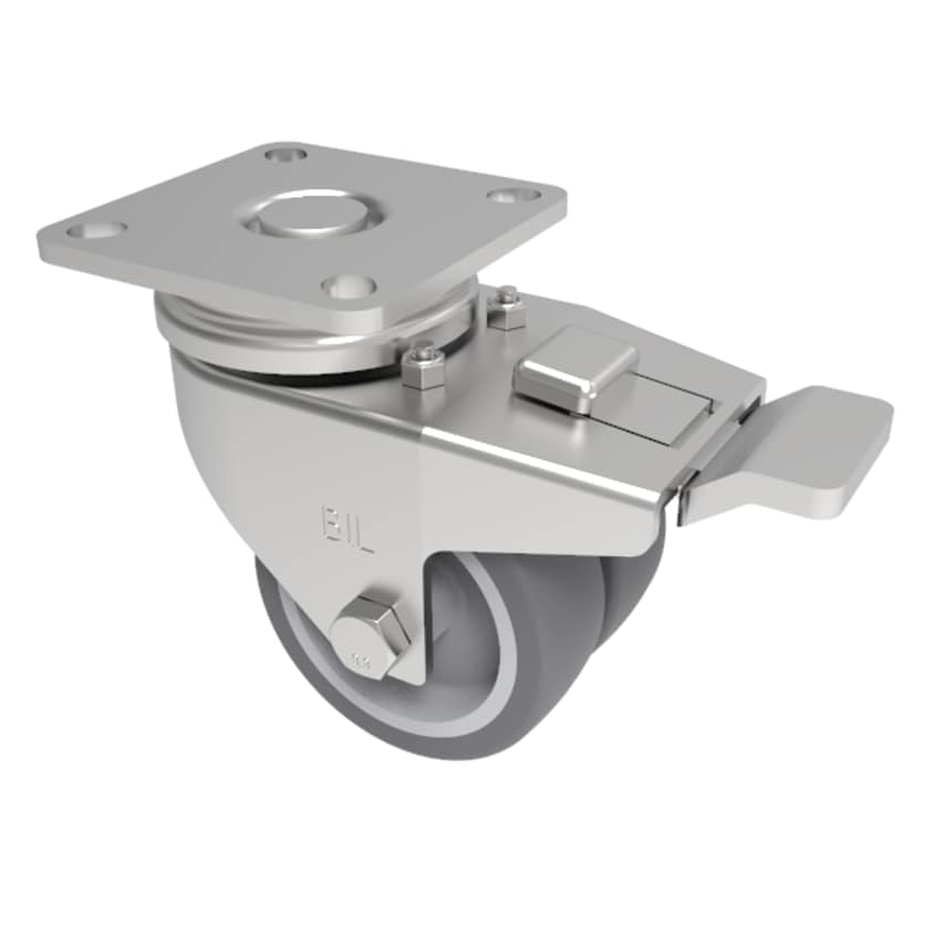BIL Grey Rubber Plate Swivel Castor Brake 50mm 55kg Load 2BZD50VGRSWB