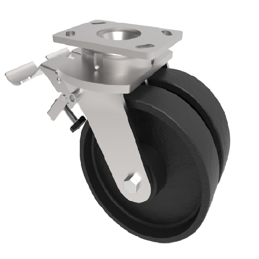 BIL Elastic Rubber Cast Iron Plate Swivel Castor Brake 125mm 1100kg Load 2BZK125