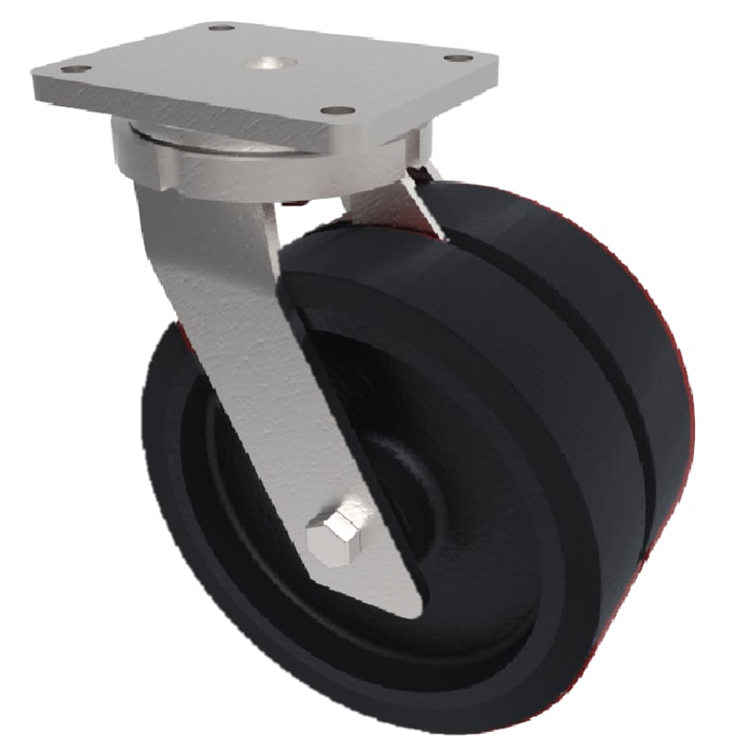 BIL Elastic Rubber Cast Iron Plate Swivel Castor 125mm 600kg Load 2BZK125CRBJ