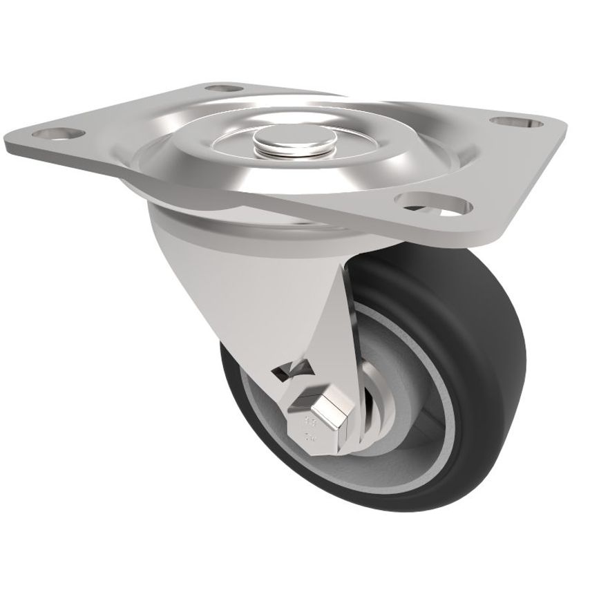 BIL Elastic Rubber on Aluminium 65ShoreA Plate Swivel Castor 75mm 125kg Load BZH