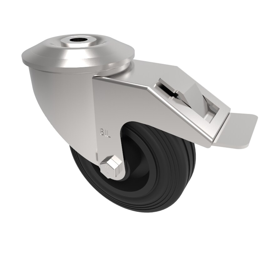BIL Black Rubber Bolt Hole Swivel Castor Brake 100mm 70kg Load BZMM100PSBH12SWB