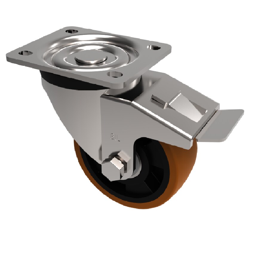 BIL Polyurethane Nylon Plate Swivel Castor Brake 100mm 300kg Load BZH100XPNBJSWB