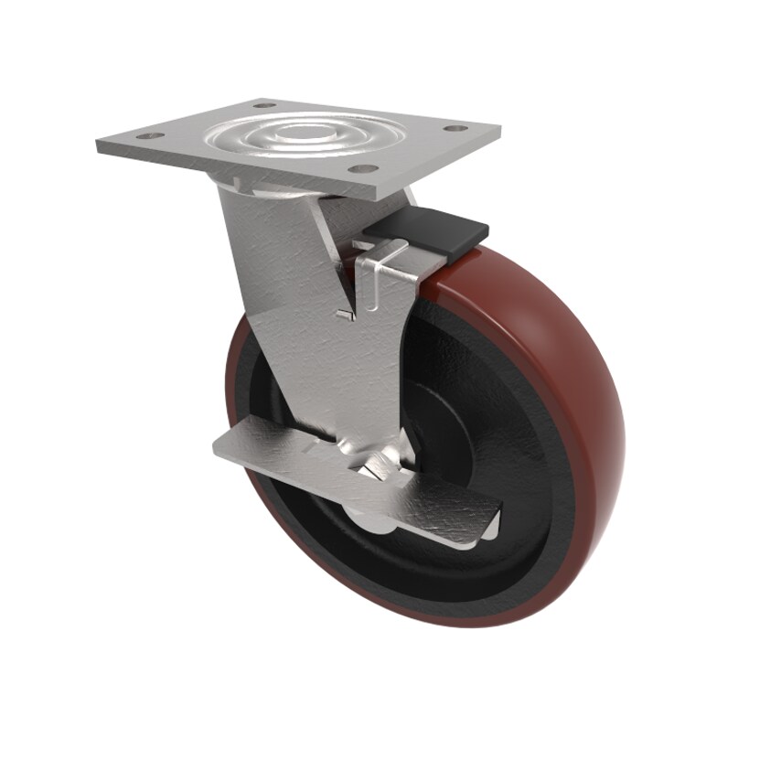 BIL Polyurethane Cast Iron Plate Swivel Castor Brake 200mm 600kg Load BZJ200PTBJ