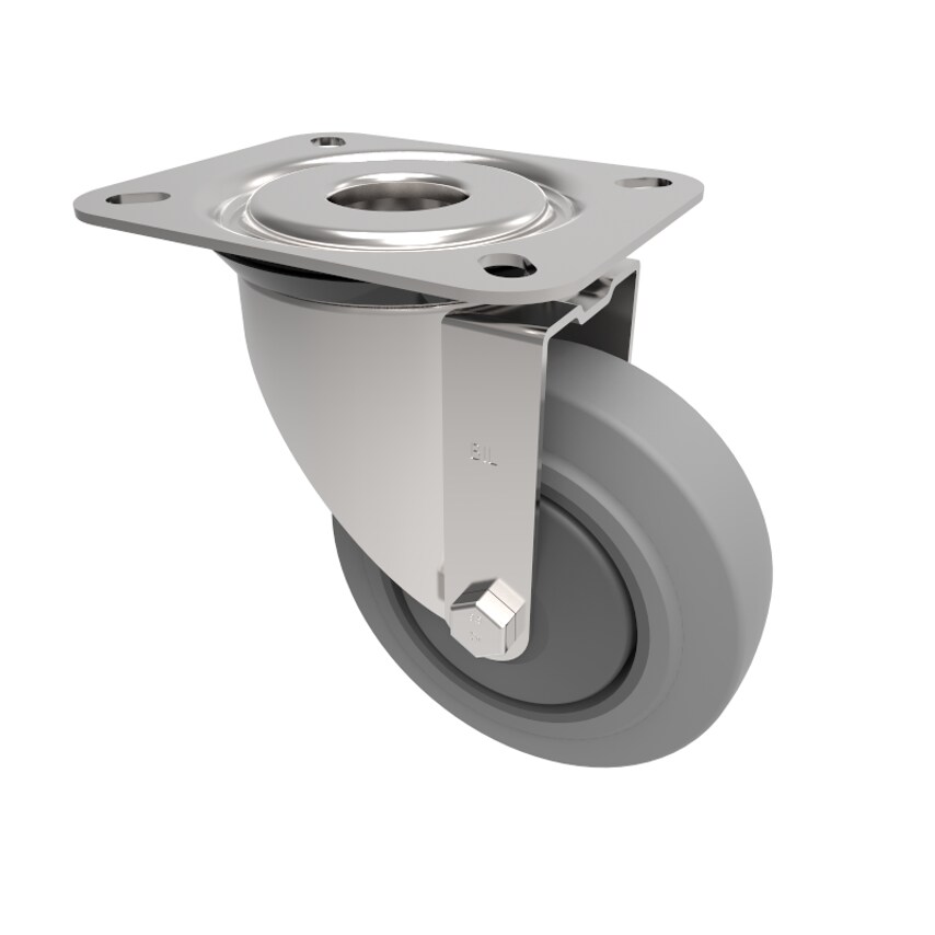 BIL Soft Grey Rubber Plate Swivel Castor 100mm 100kg Load BZMM100STPRBJ