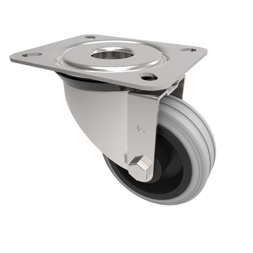 BIL Grey Rubber Polypropylene Plate Swivel Castor 80mm 50kg Load BZMM80GRB