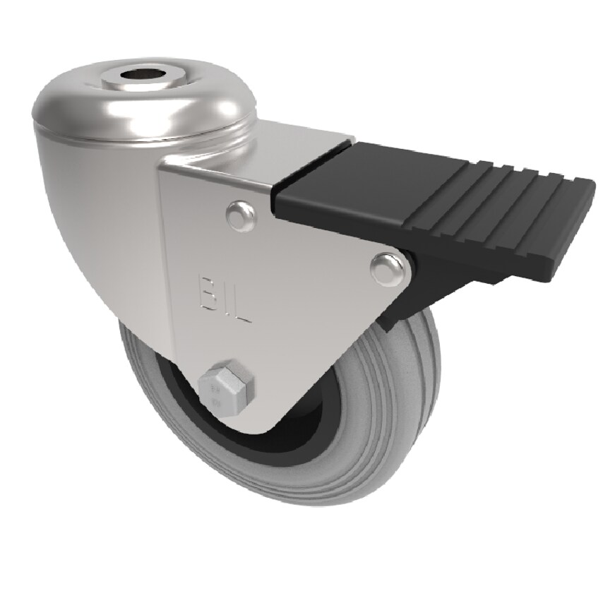 BIL Grey Rubber Polypropylene Bolt Hole Swivel Castor Brake 100mm 70kg Load BZBC