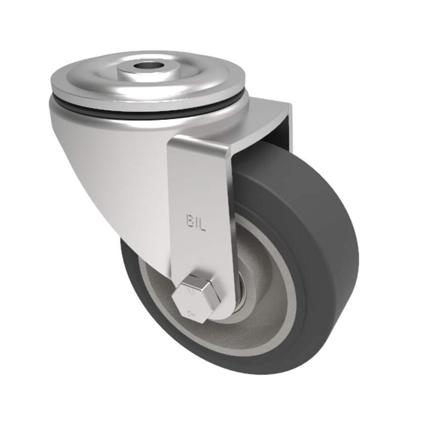 BIL Elastic Rubber on Aluminium Bolt Hole Swivel Castor 125mm 200kg Load BZMM125