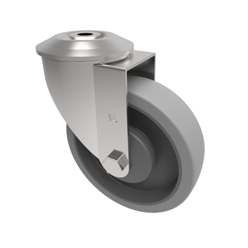 BIL Soft Grey Rubber Bolt Hole Swivel Castor 125mm 120kg Load BZMM125STPRBJBH12