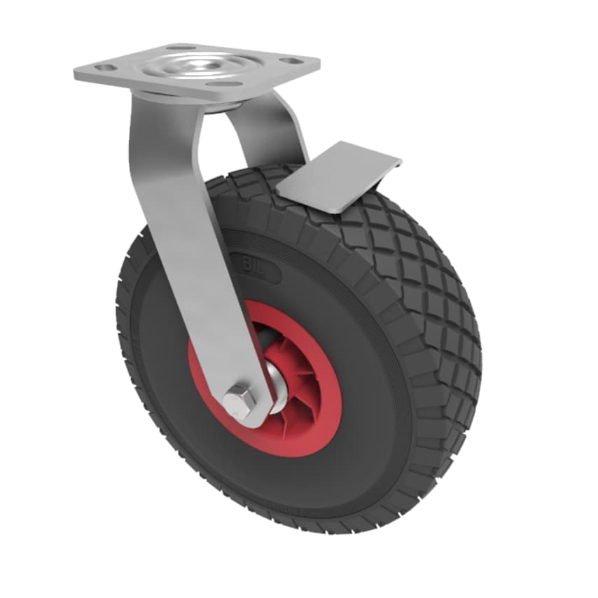 BIL Pneumatic wheel Plate Swivel Castor Brake 260mm 120kg Load BZFPC260PRBBK
