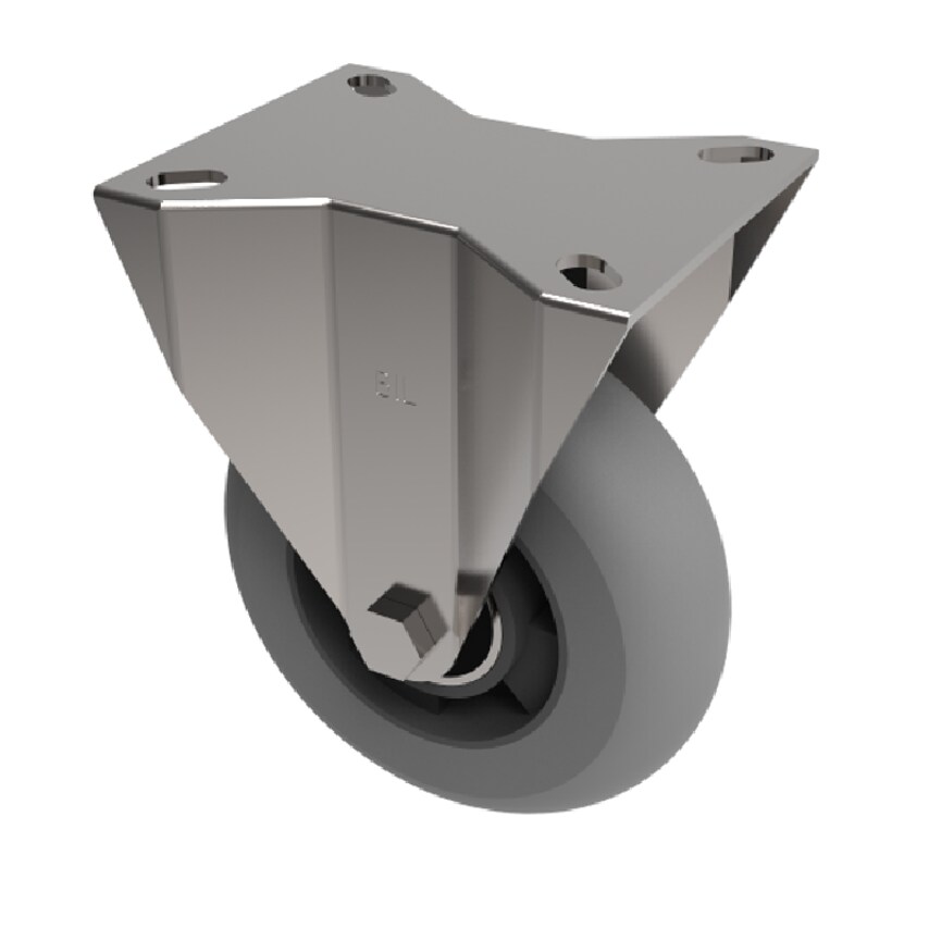 BIL Grey Soft Elastic Rubber Plate Fixed Castor 100mm 150kg Load BZMMF100SRERGBJ