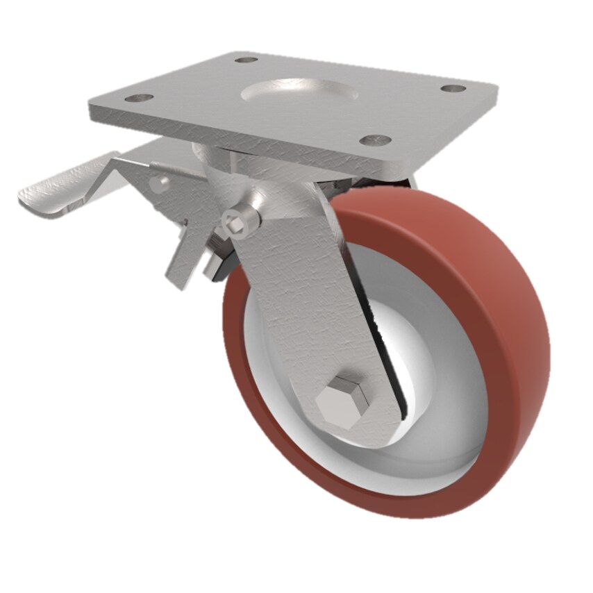 BIL Polyurethane Nylon Plate Swivel Castor Brake 150mm 600kg Load BZMJ150PNBSWB