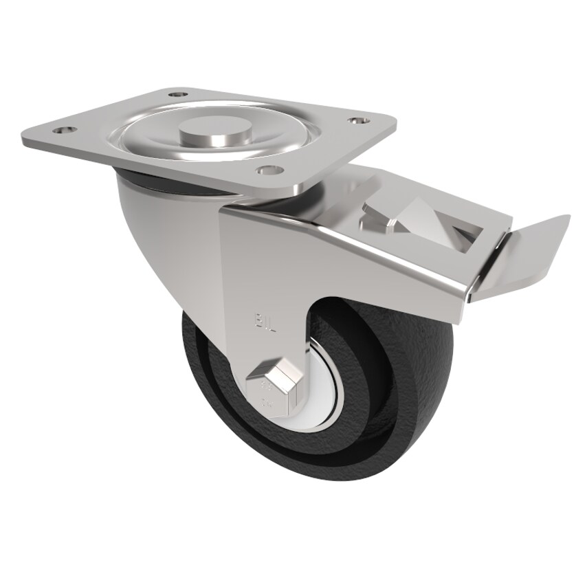 BIL Cast Iron Plate Swivel Castor Brake 100mm 300kg Load BZEH100CIBJSWB