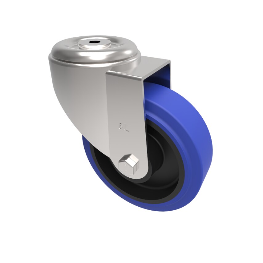 BIL Blue Elastic Rubber 65ShoreA Bolt Hole Swivel Castor 150mm 300kg Load BZMM15