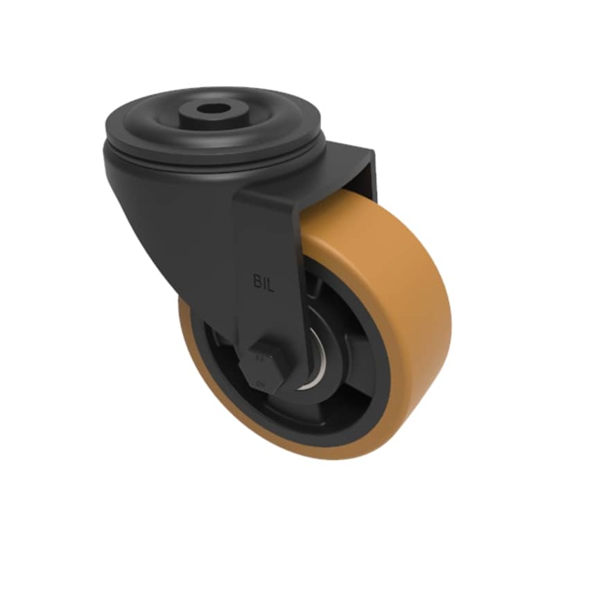 BIL Polyurethane Nylon Bolthole Swivel Castor 100mm 300kg Load BLKH100XPNBBH12