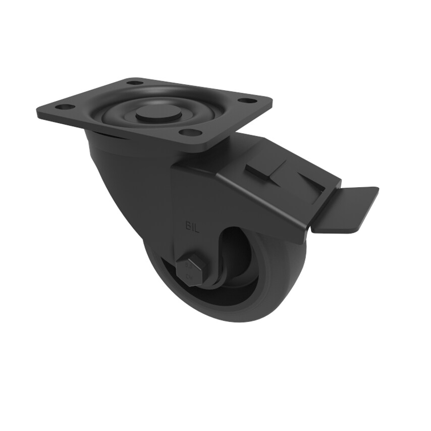 BIL Black Elastic Rubber 65ShoreA Plate Swivel Castor Brake 125mm 250kg Load BLK