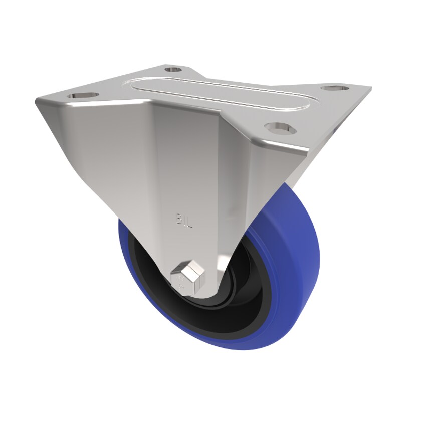 BIL Blue Elastic Rubber 65ShoreA Plate Fixed Castor 80mm 150kg Load BZMMF80SRNB