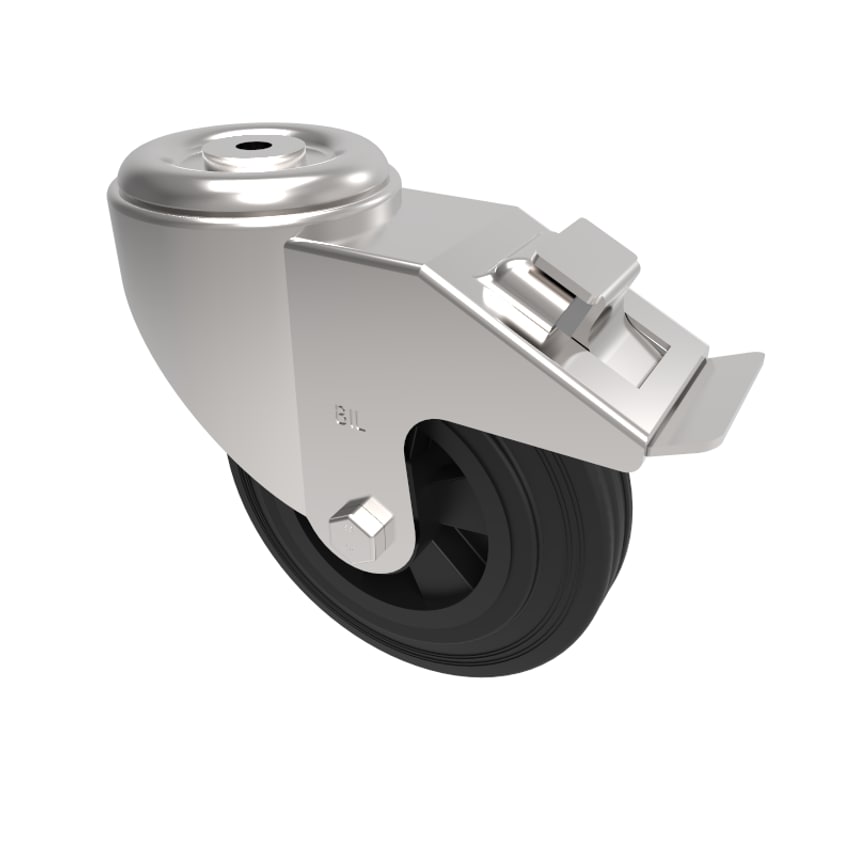 BIL Black Rubber Bolt Hole Swivel Castor Brake 160mm 140kg Load BZMM160PSBBH12SW