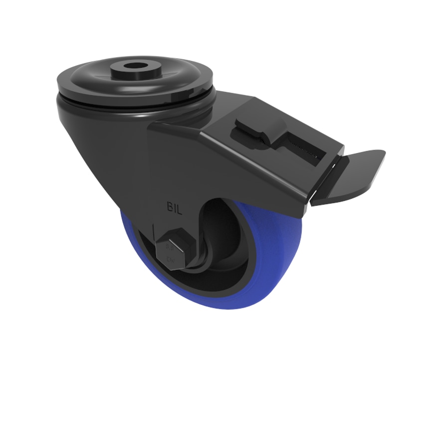 BIL Blue Elastic Rubber 65ShoreA Bolthole Brake 80mm 150kg Load BLKH80SRNBBH12SW