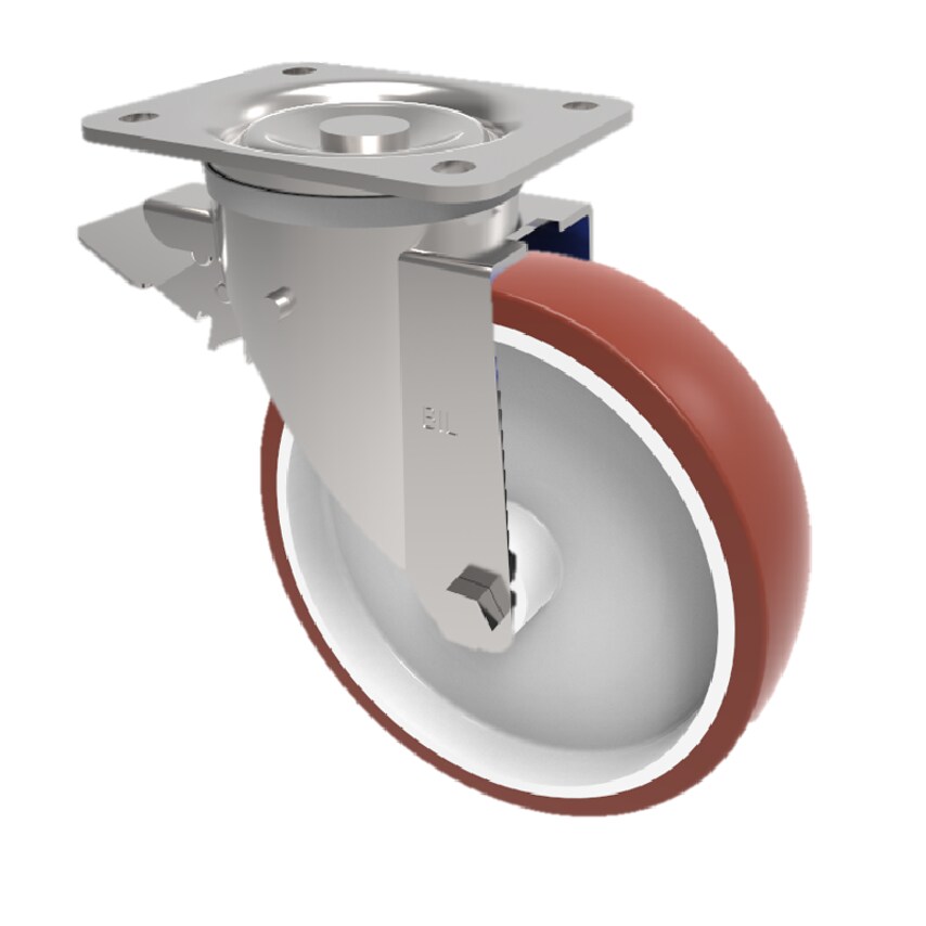 BIL Polyurethane Nylon Plate Swivel Castor Brake 150mm 350kg Load BZWB150PNBSWB