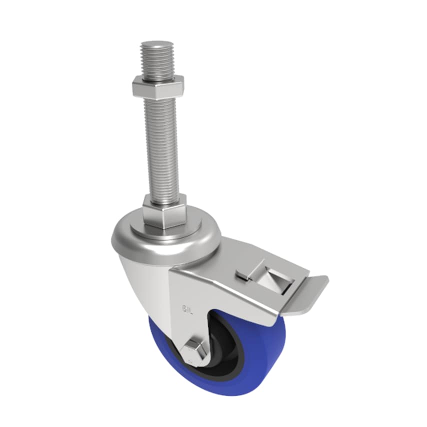 BIL Rubber Swivel Castor Brake 125mm 250kg Load SSEH125RNBSWBM16X100
