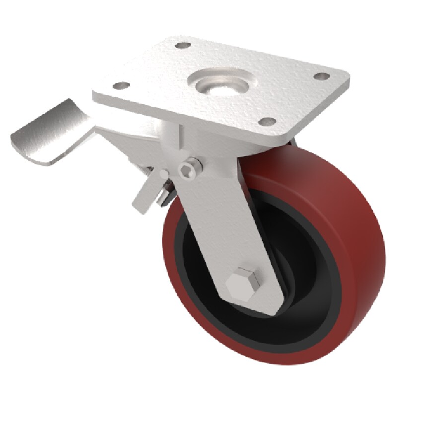 BIL Polyurethane Cast Iron Plate Swivel Castor Brake 250mm 1400kg Load BZSAB250P