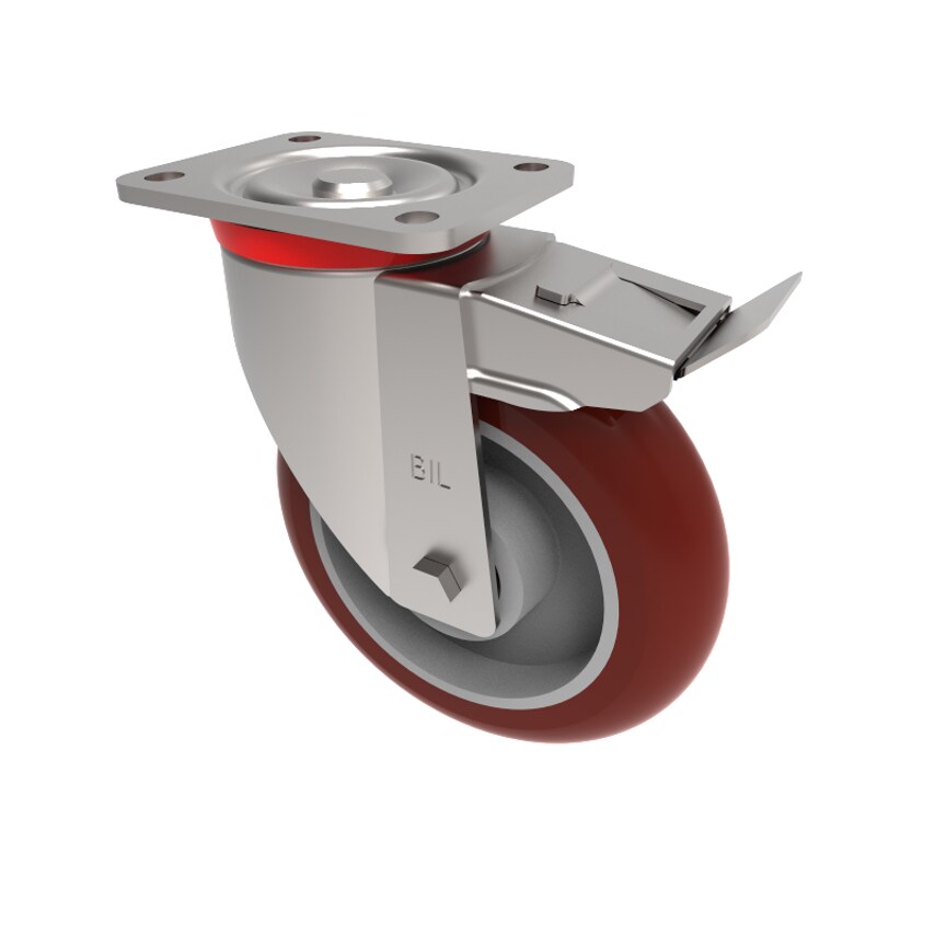 BIL Ergonomic Polyurethane Plate Swivel Castor Brake 200mm 775kg Load BZXP200RPT